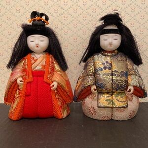 Japanese Vintage Handmade Dolls Gorgeous Kimonos Girl and Boy